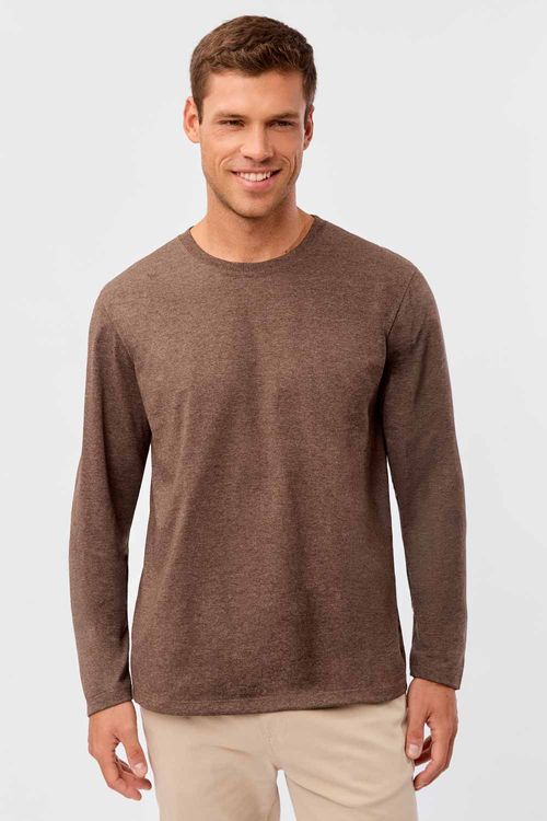 T-Shirt Básica Manga Longa Marrom