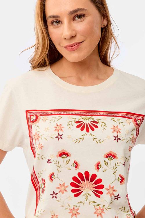 Blusa Estampada Florescer Off White