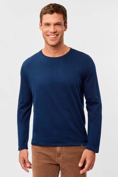 T-Shirt Manga Longa Premium Fit Sem Costura Azul Marinho