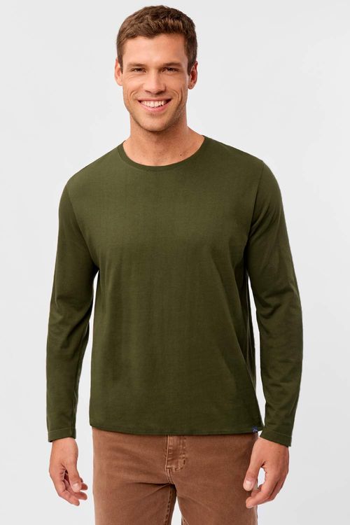 T-Shirt Manga Longa Premium Fit Sem Costura Verde Musgo