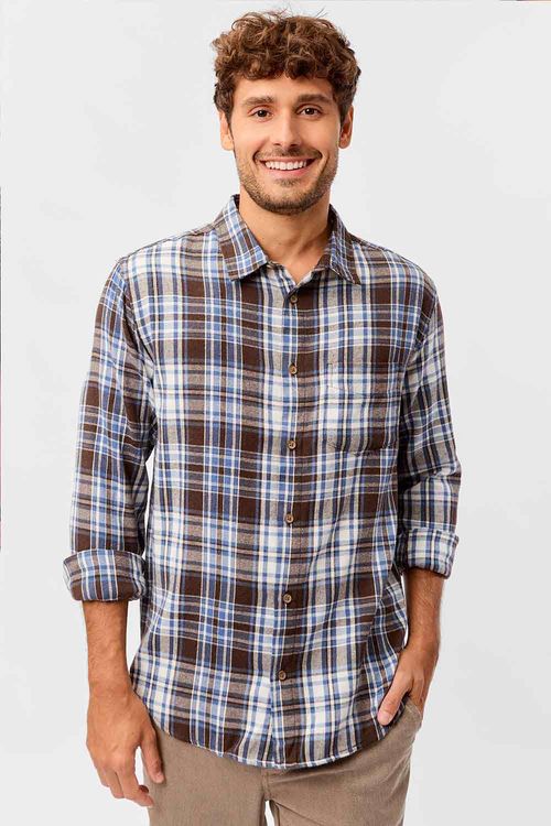 Camisa Xadrez Flanelada Azul Marinho/Off White