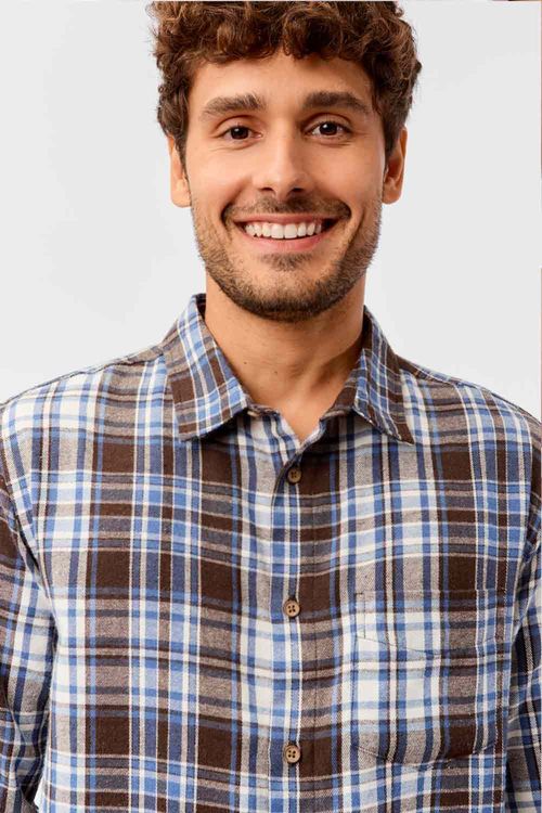 Camisa Xadrez Flanelada Azul Marinho/Off White