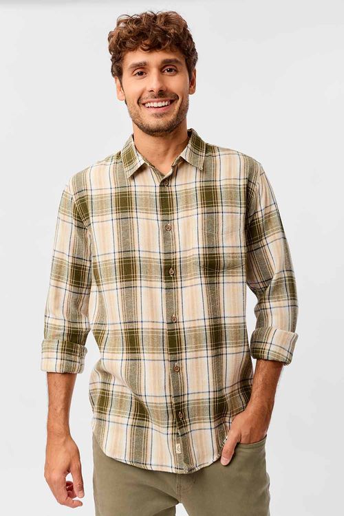 Camisa Xadrez Flanelada Off White/Verde