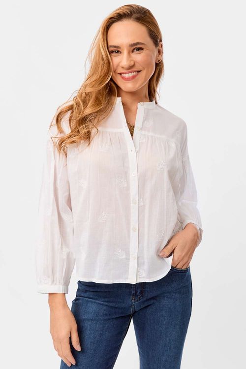 Blusa Bata Bordada Branca