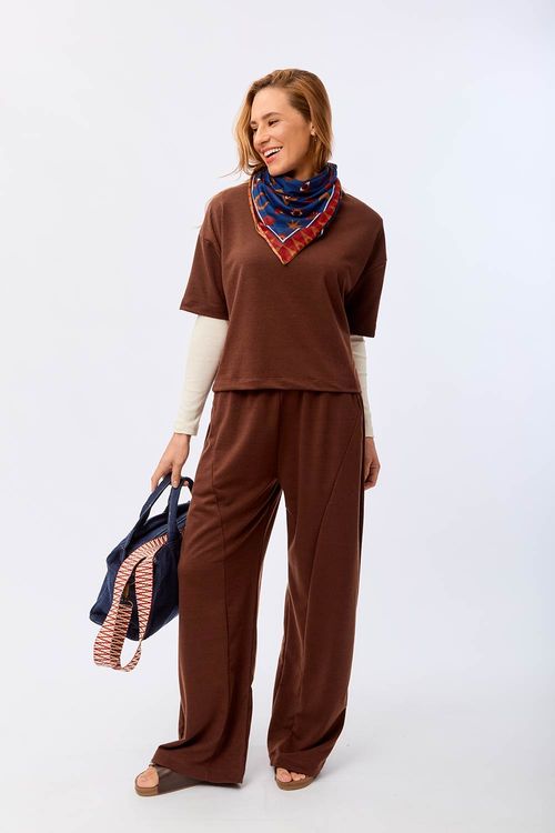 Calça Moletom Wide Leg Comfy Marrom