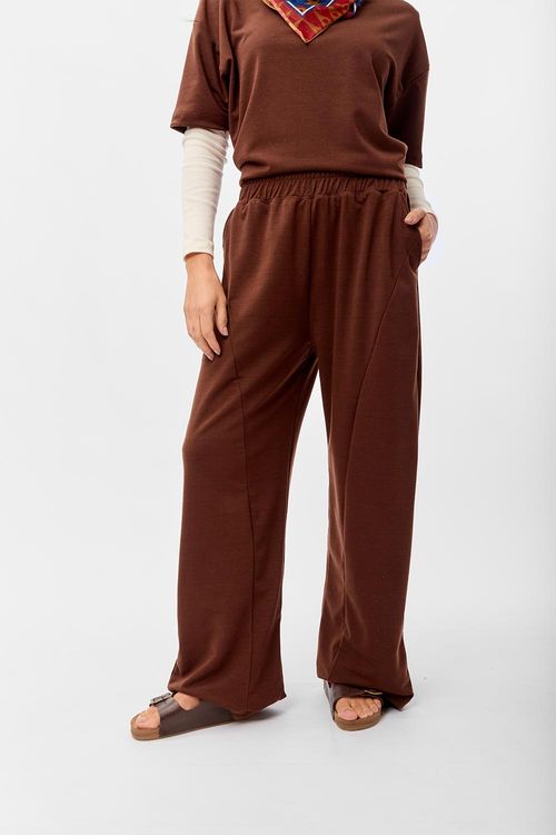 Calça Moletom Wide Leg Comfy Marrom