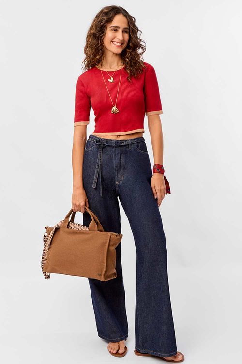Blusa Cropped Tricot Vermelho Escuro