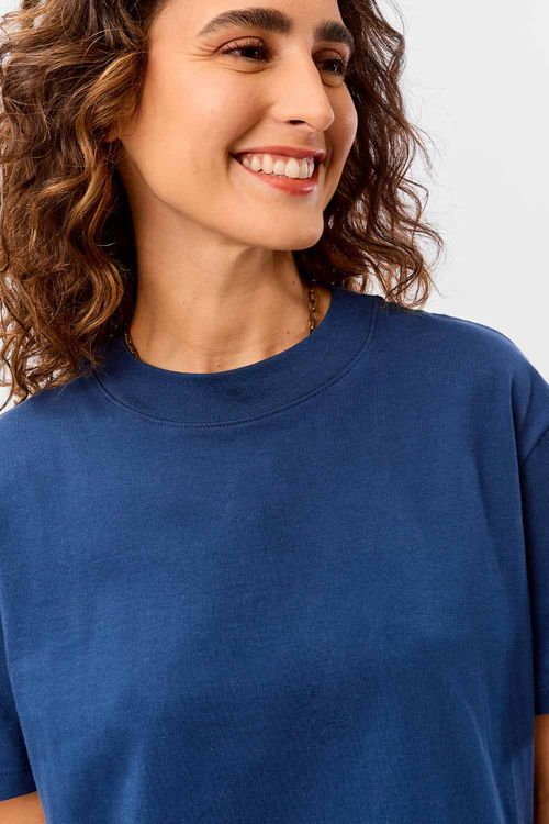 Blusa Básica Recorte Lateral Azul Marinho