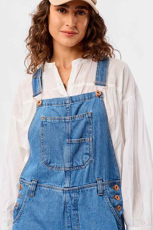 Jardineira Jeans Wide Leg Destroyer
