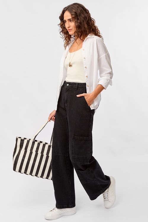 Calça Cargo Wide Leg Preta