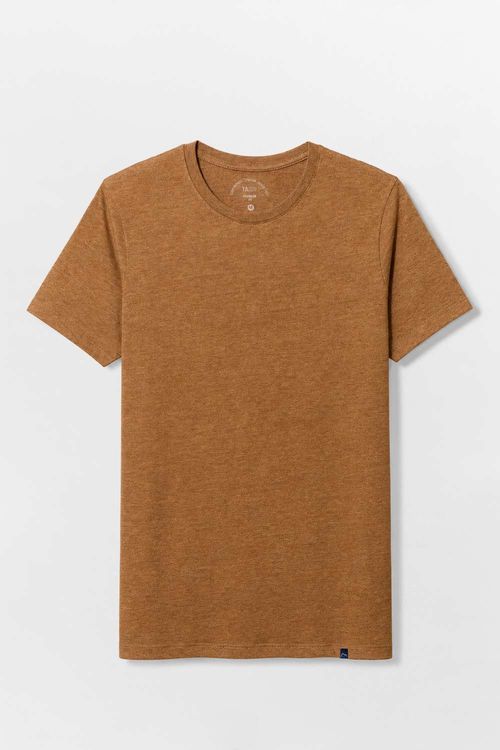 T-Shirt Básica Premium Fit Sem Costura Lateral Camel