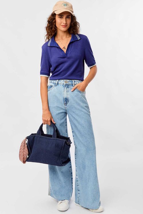 Calça Jeans Wide Leg Listra Lateral Destroyer