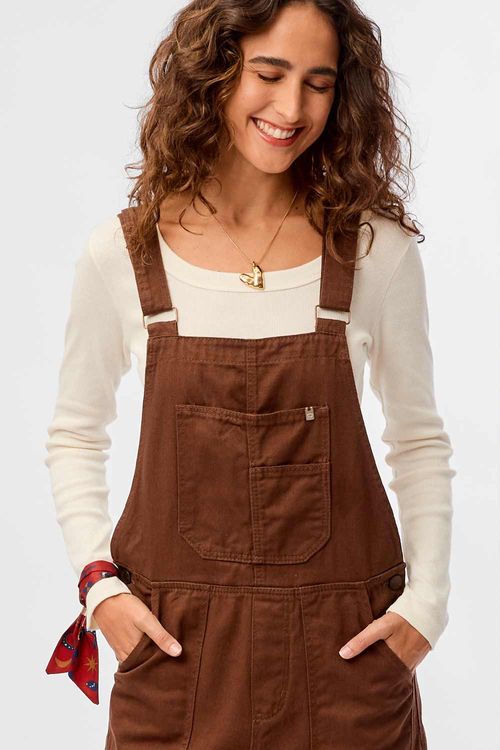 Jardineira Jeans Barrel Marrom