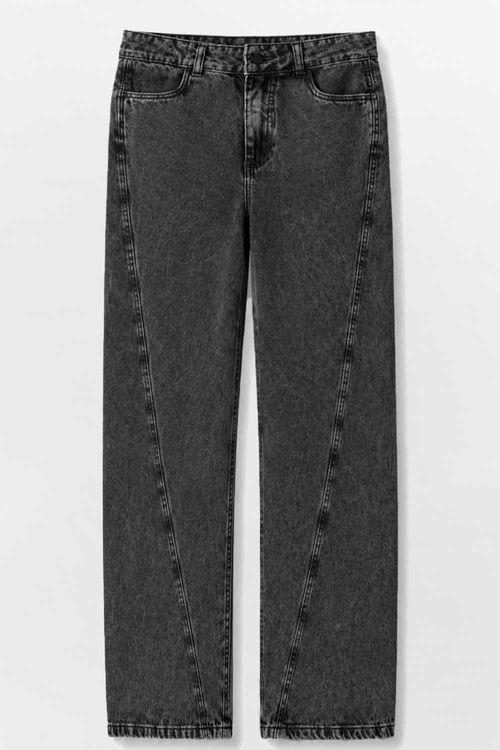 Calça Jeans Wide Leg Recortes Preta