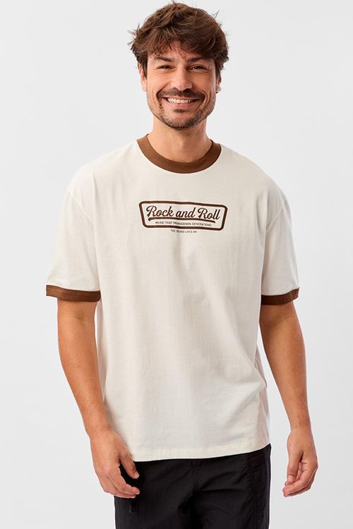 T-Shirt Estampada Rock And Roll Off White