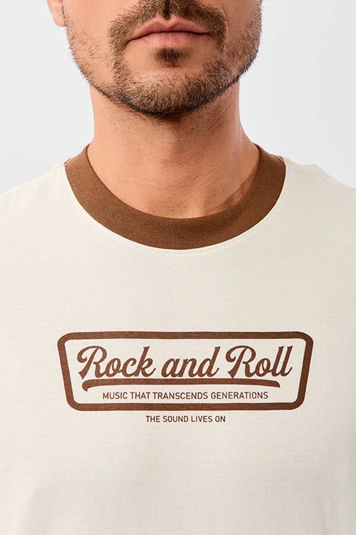 T-Shirt Estampada Rock And Roll Off White