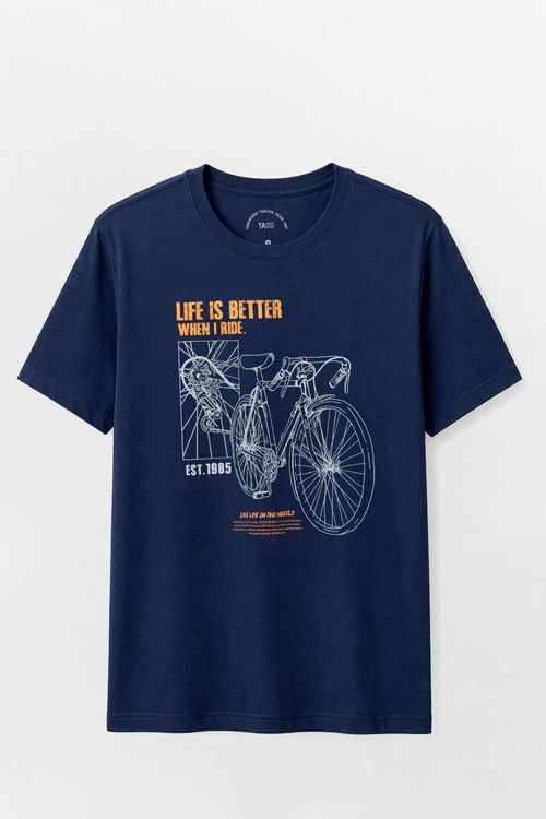 T-Shirt Estampada Bike Life Azul Marinho