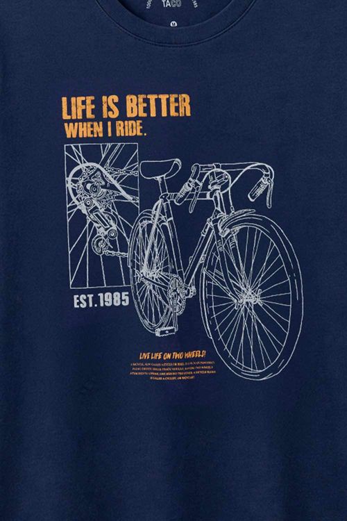 T-Shirt Estampada Bike Life Azul Marinho