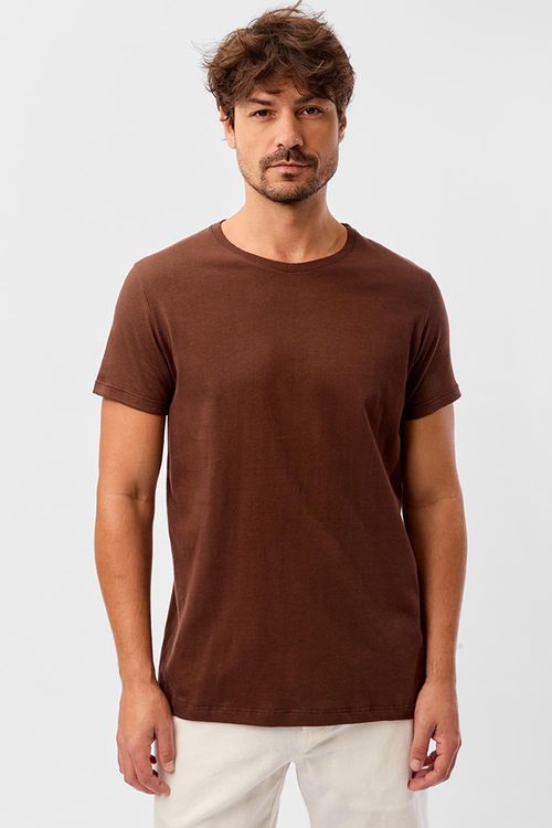 T-Shirt Básica Premium Fit Sem Costura Lateral Cafe