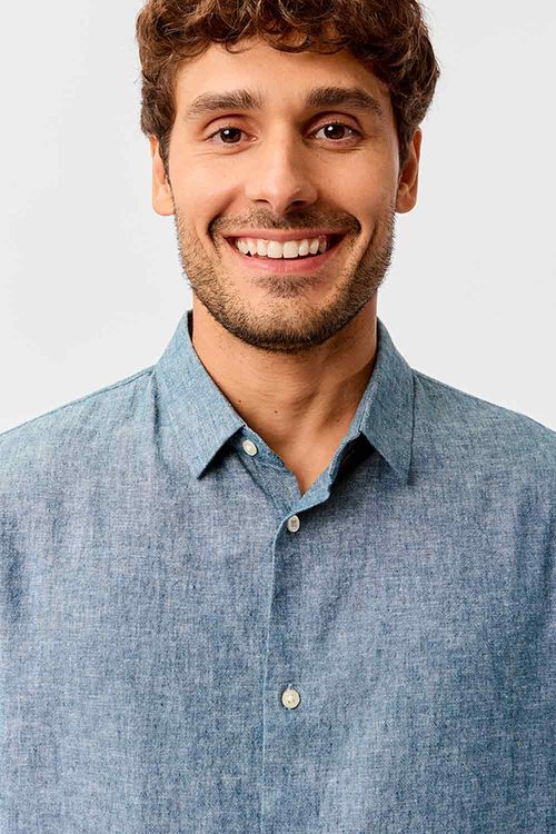 Camisa Linho Azul Jeans