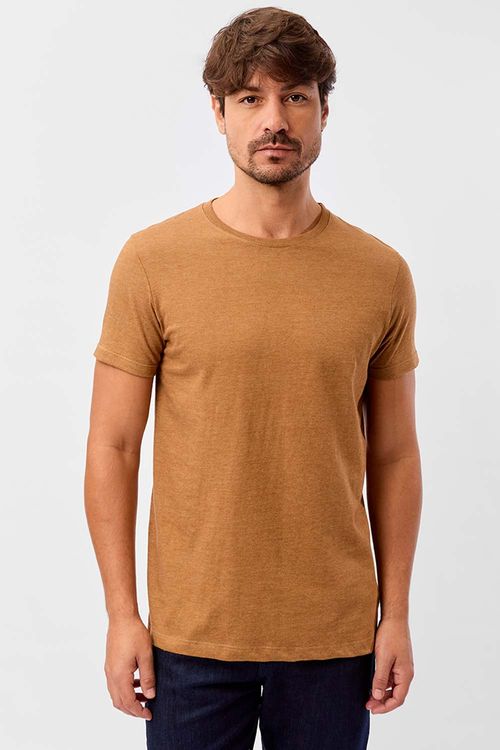 T-Shirt Básica Premium Fit Sem Costura Lateral Camel