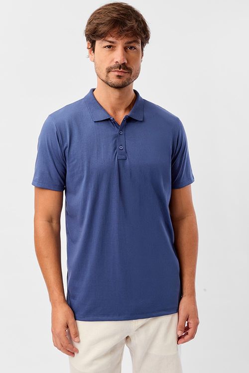 Polo Básica Fit Mescla Azul Jeans