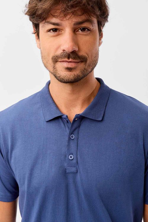 Polo Básica Fit Mescla Azul Jeans