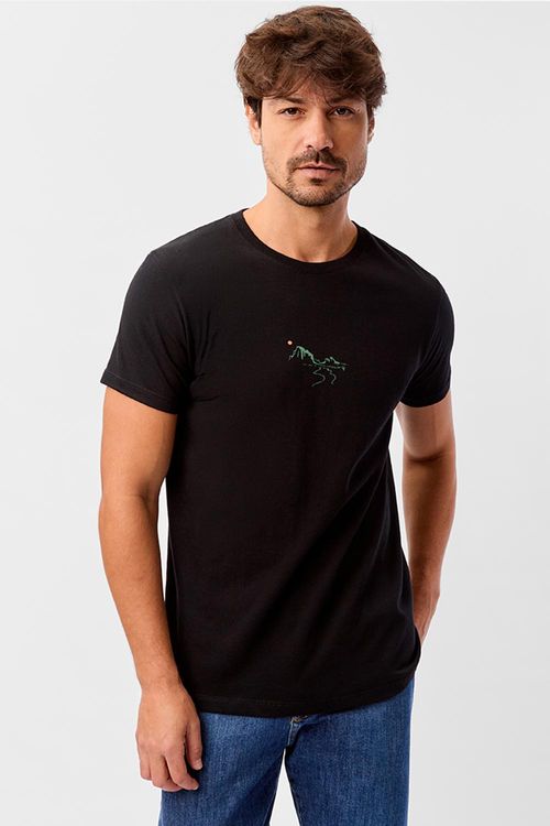 T-Shirt Estampada Premium Sem Costura Lateral Montanhas Preto