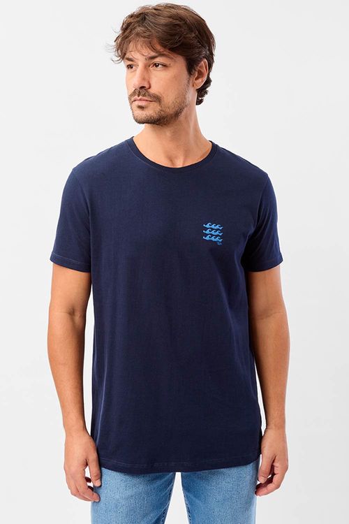 T-Shirt Estampada Premium Sem Costura Lateral Ocean Waves Azul Escura