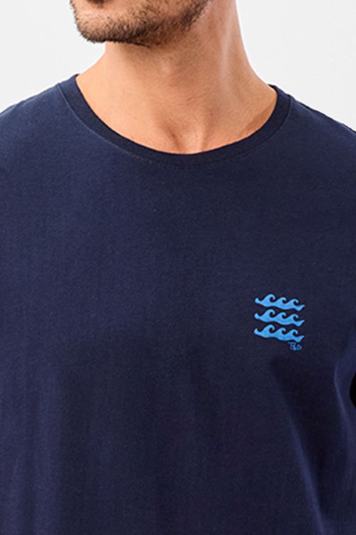 T-Shirt Estampada Premium Sem Costura Lateral Ocean Waves Azul Escura
