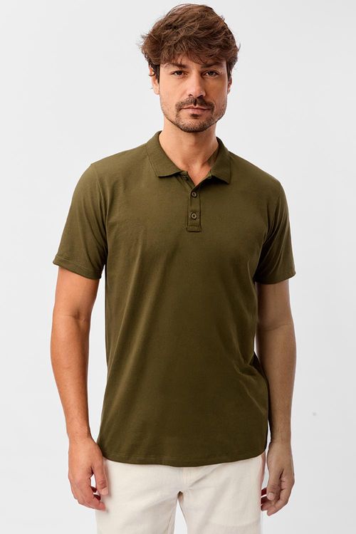 Polo Básica Fit Mescla Verde Musgo