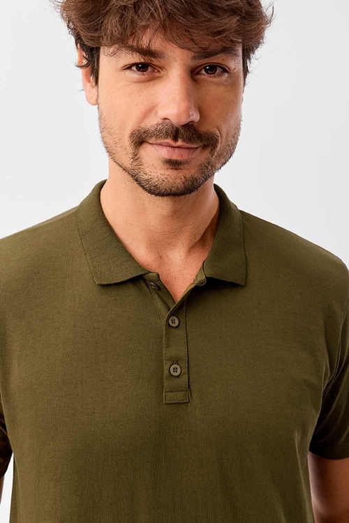 Polo Básica Fit Mescla Verde Musgo