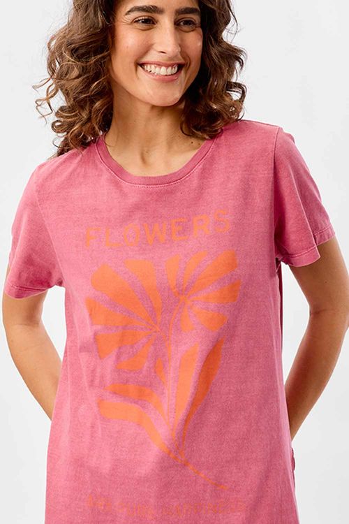 Blusa Estampada Flowers Rosa Escuro
