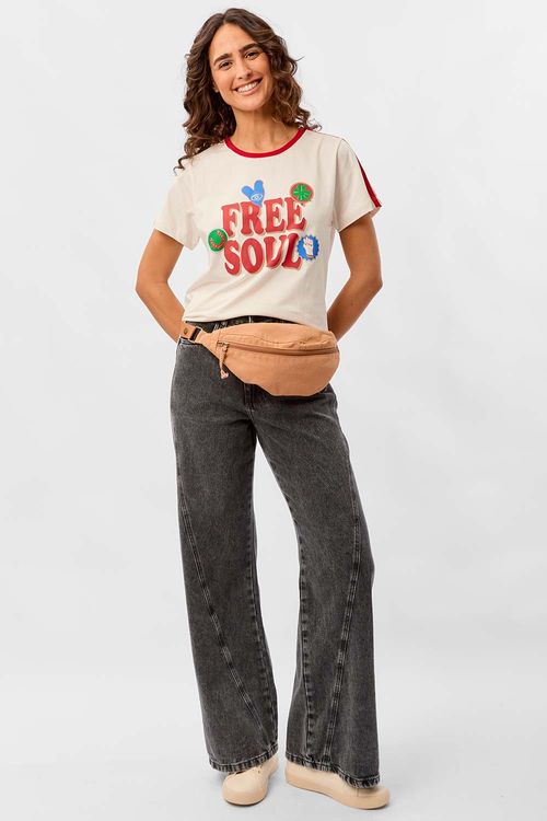 Calça Jeans Wide Leg Recortes Preta