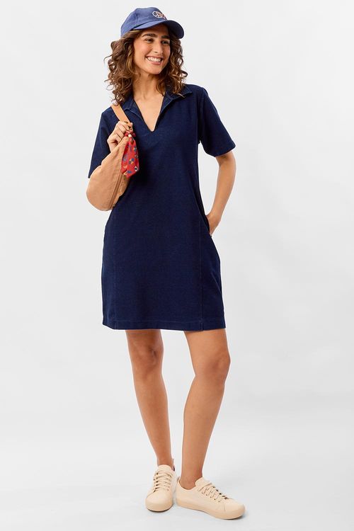 Vestido Curto Gola Polo Azul Marinho