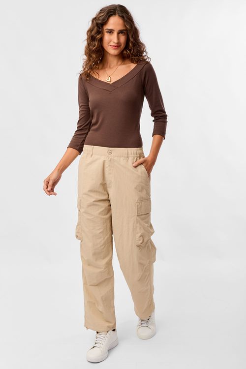 Blusa Decote Canoa Marrom