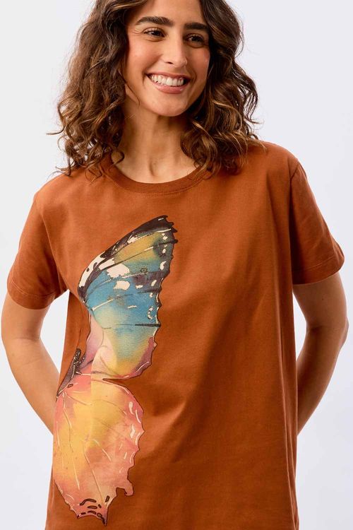 Blusa Estampada Borboleta Marrom