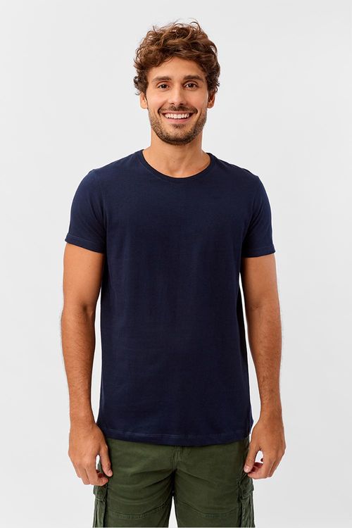 T-Shirt Básica Premium Fit Sem Costura Lateral Azul Escura