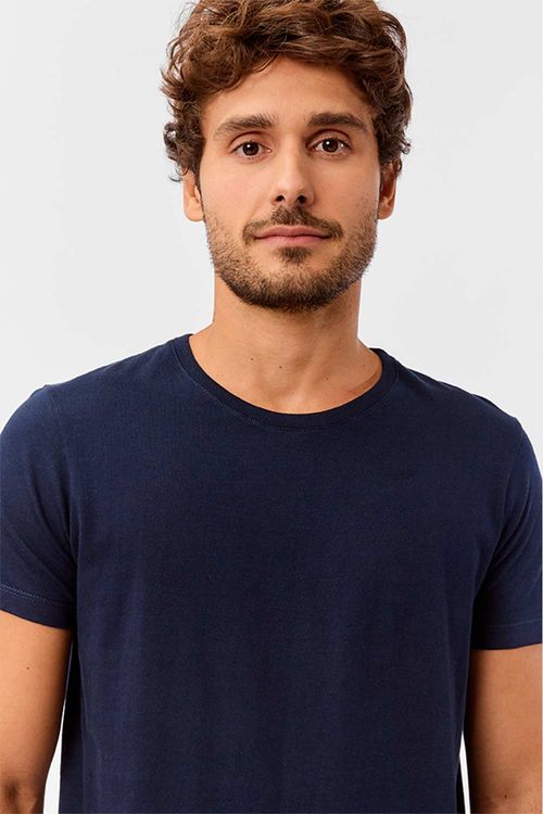 T-Shirt Básica Premium Fit Sem Costura Lateral Azul Escura