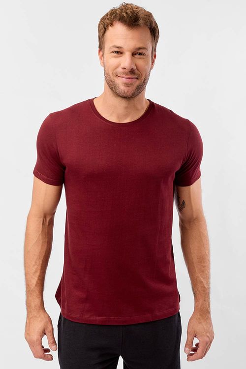 T-Shirt Básica Premium Fit Sem Costura Lateral Vinho