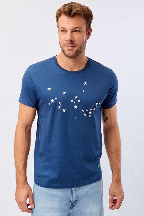 T-Shirt Estampada Constelação Luminosa Copa Azul Marinho