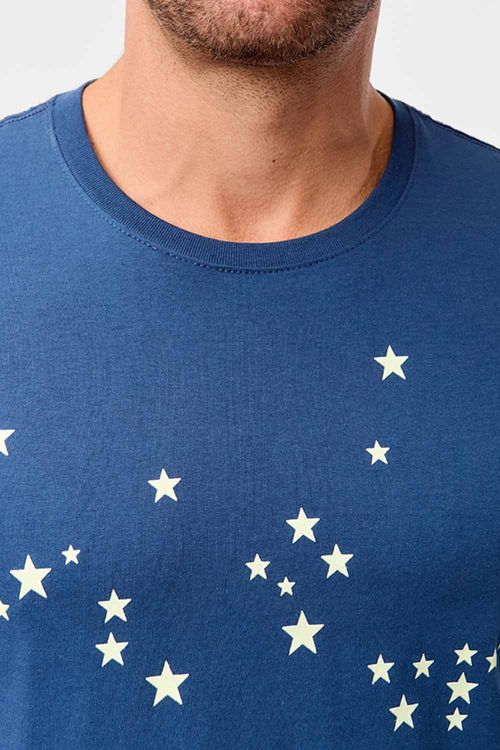 T-Shirt Estampada Constelação Luminosa Copa Azul Marinho
