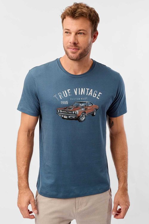 T-Shirt Estampada True Vintage Azul Jeans