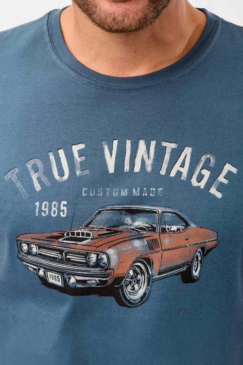 T-Shirt Estampada True Vintage Azul Jeans