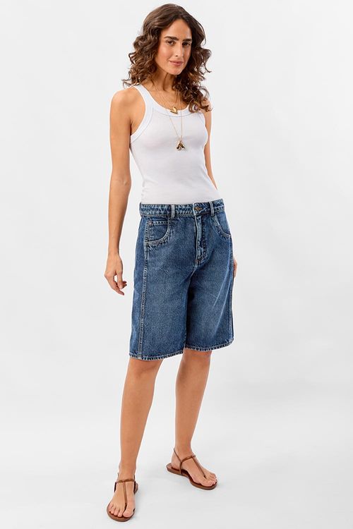 Bermuda Jeans Barrel Azul Escuro