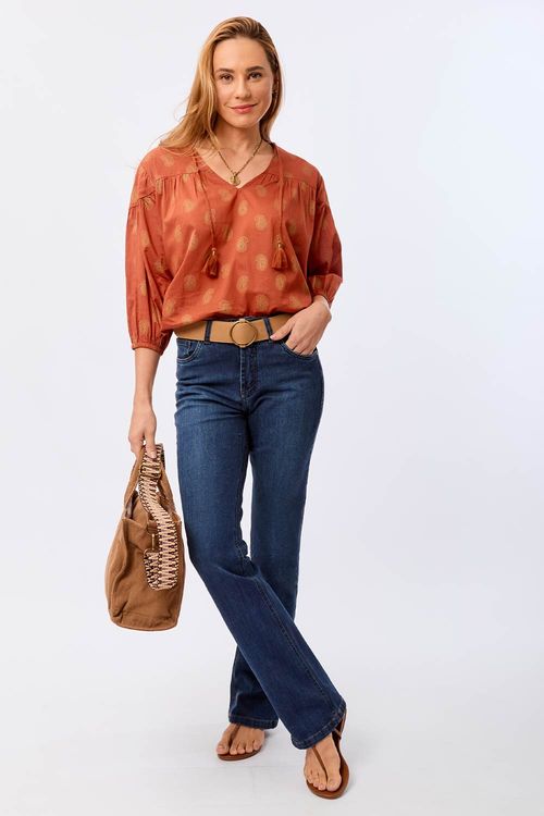 Blusa Bata Estampada Cashmere Telha