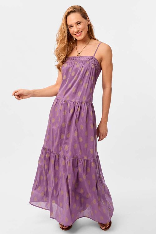 Vestido Longo Estampado Cashmere Roxo