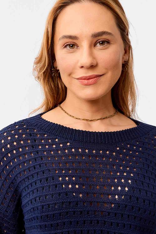 Suéter Tricot Vazado Azul