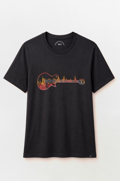 T-Shirt Estampada Guitar Preta