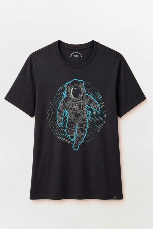 T-Shirt Estampada Spaceman Preta